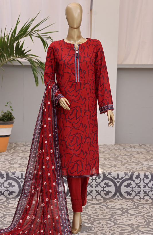 HZ Textile Embroidered Lawn Unstitched 3 Piece Suit - PDW-104B - HZ25UPDW - Red - Summer Collection