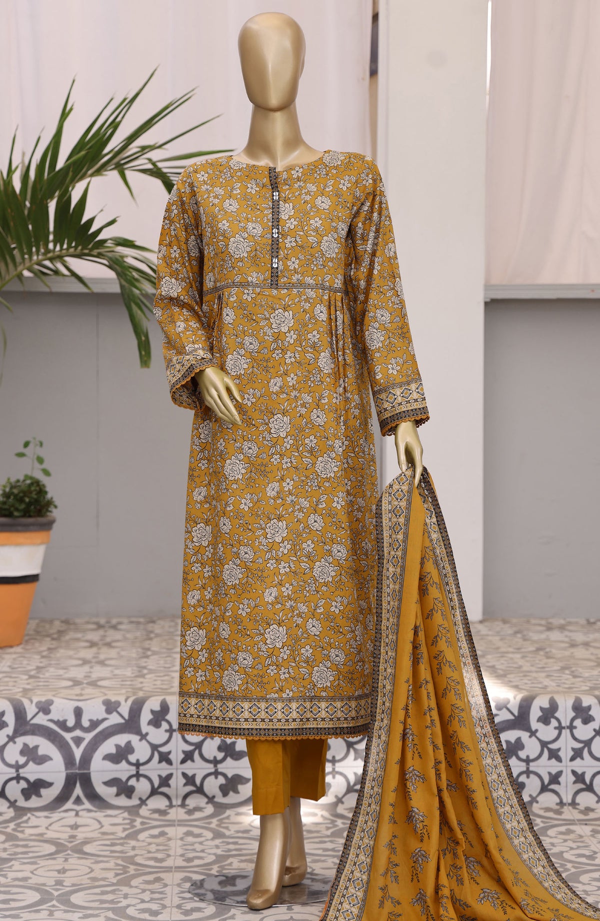 HZ Textile Embroidered Lawn Unstitched 3 Piece Suit - PDW-101A - HZ25UPDW - Mustard - Summer Collection