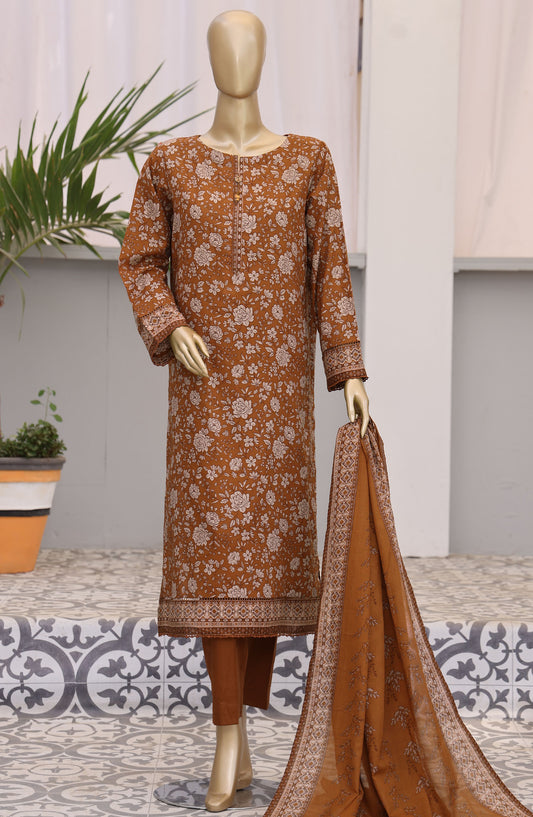 HZ Textile Embroidered Lawn Unstitched 3 Piece Suit - PDW-101B - HZ25UPDW - Brown - Summer Collection
