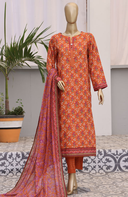 HZ Textile Embroidered Lawn Unstitched 3 Piece Suit - PDW-103A - HZ25UPDW - Orange - Summer Collection