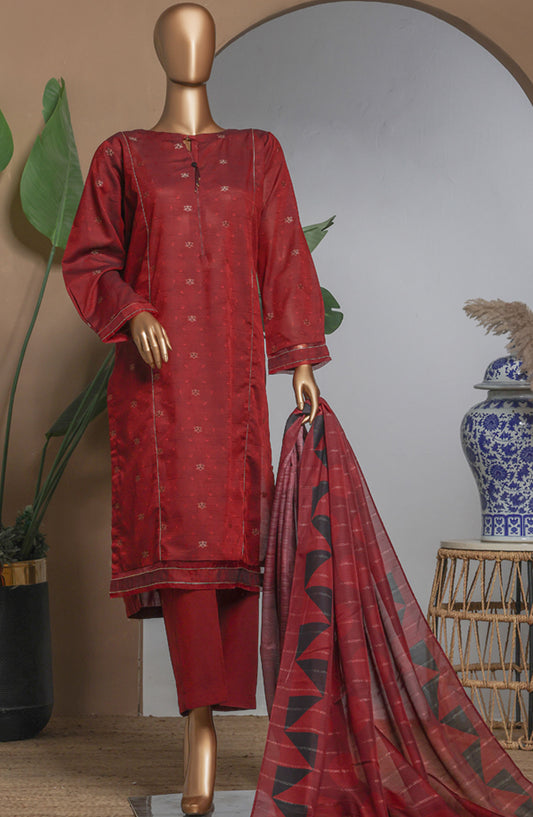Damask by HZ Textile Printed Lawn Stitched 3 Piece Suit - DBJ-3P-046 Maroon - HZ25DBJ - Summer Collection
