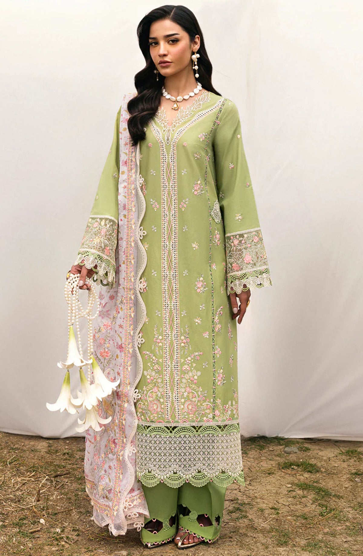 Qalamkar Chikankari Lawn Unstitched 3 Piece Suit - DC-01 Lovisa - Q25QLK - Green - Summer Collection