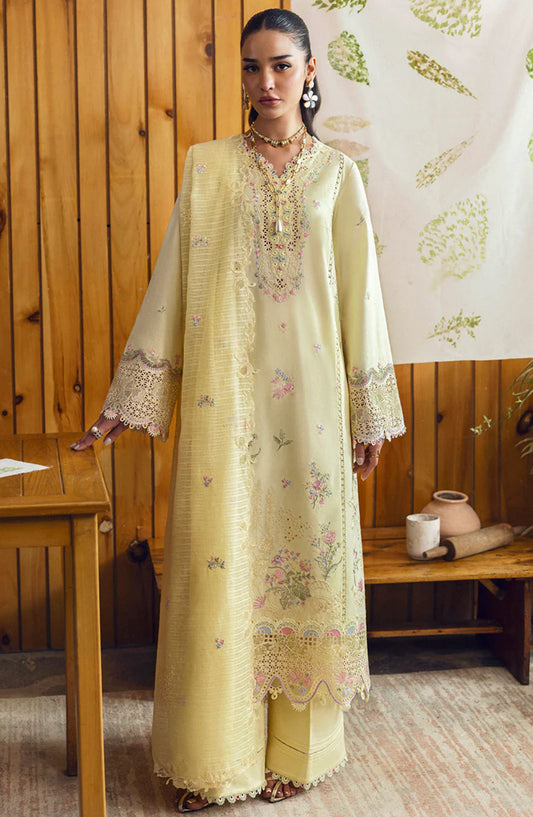 Qalamkar Chikankari Lawn Unstitched 3 Piece Suit - DC-04 Keva - Q25QLK - Yellow - Summer Collection