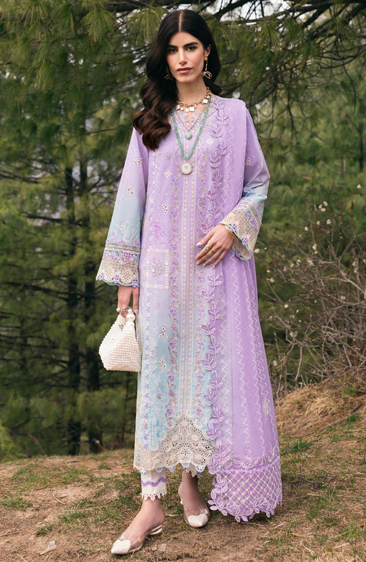 Qalamkar Chikankari Lawn Unstitched 3 Piece Suit - DC-05 Clio - Q25QLK - Purple - Summer Collection