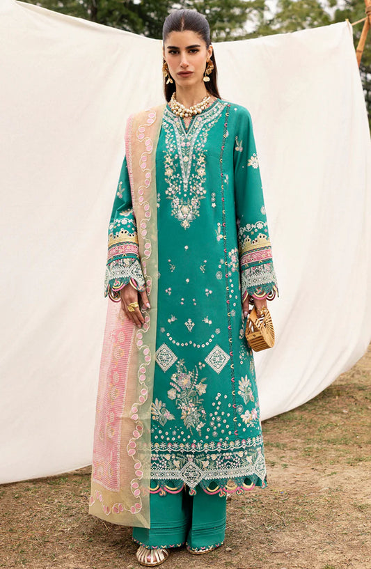 Qalamkar Chikankari Lawn Unstitched 3 Piece Suit - DC-08 Elida - Q25QLK - Green - Summer Collection