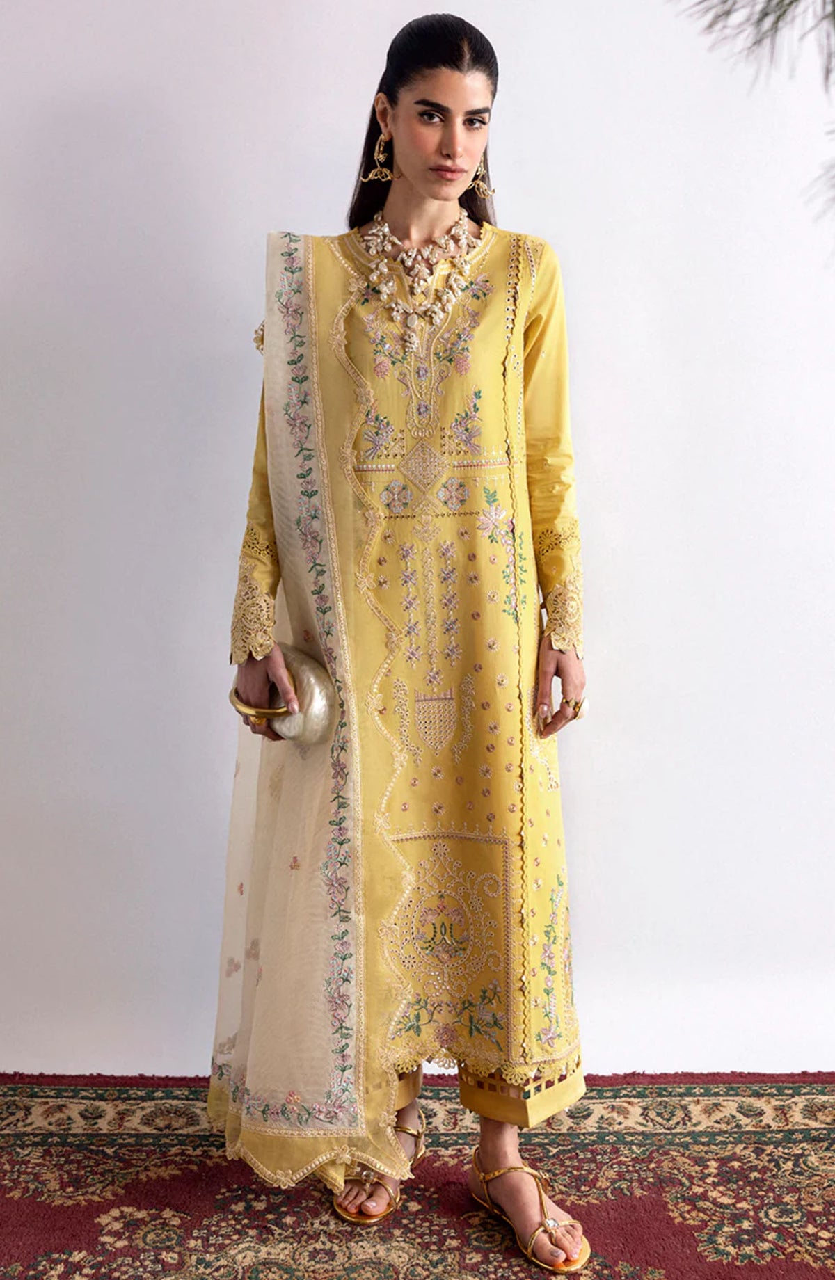 Qalamkar Chikankari Lawn Unstitched 3 Piece Suit - DC-09 Enya - Q25QLK - Yellow - Summer Collection