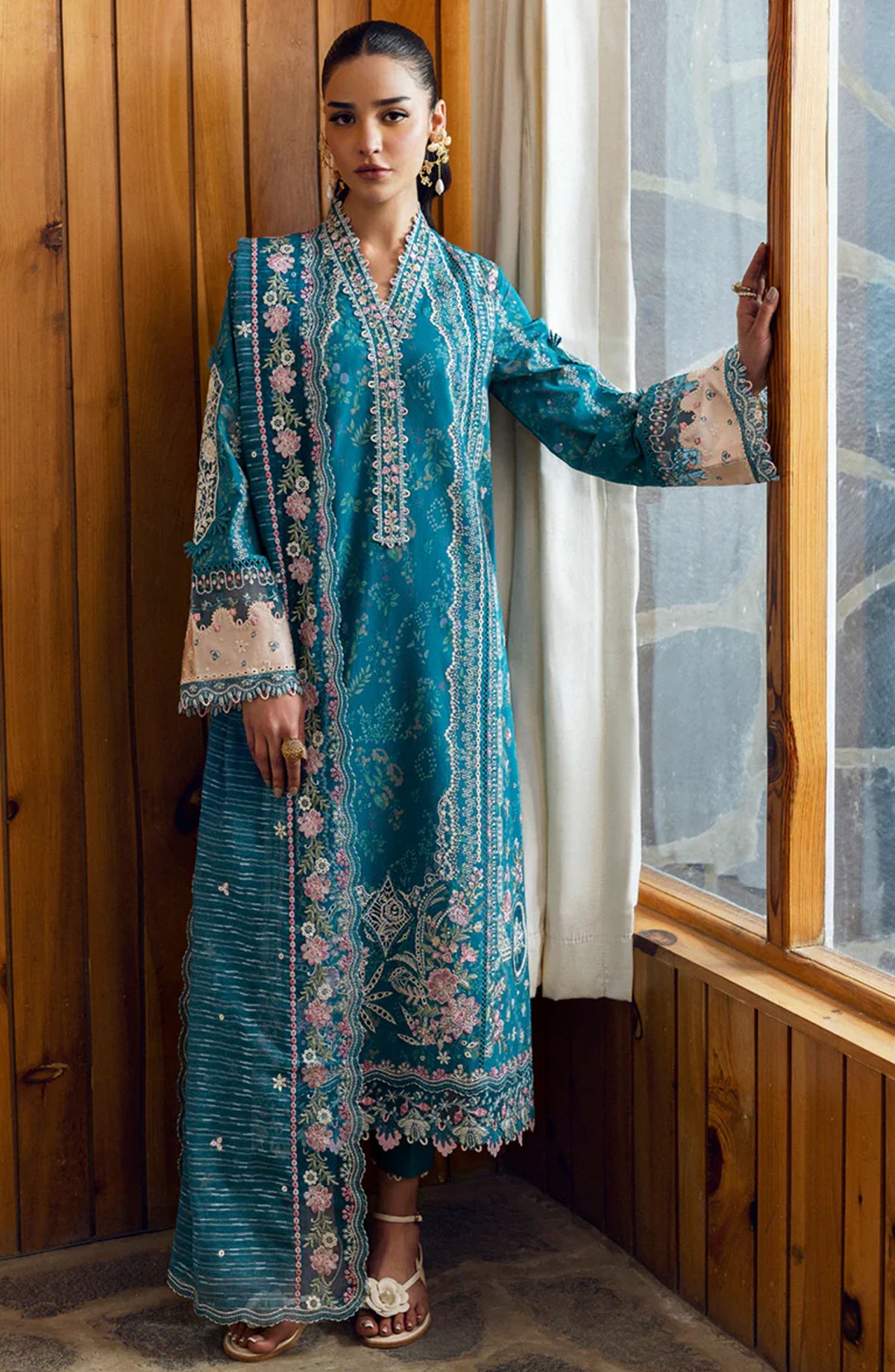 Qalamkar Chikankari Lawn Unstitched 3 Piece Suit - DC-10 Fina - Q25QLK - Blue - Summer Collection
