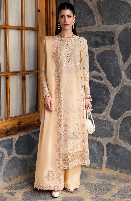 Qalamkar Chikankari Lawn Unstitched 3 Piece Suit - DC-12 Disa - Q25QLK - Cream - Summer Collection