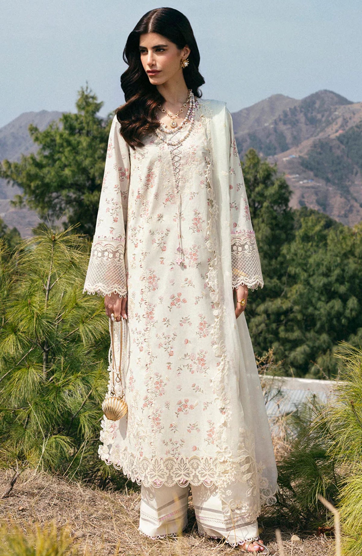 Qalamkar Chikankari Lawn Unstitched 3 Piece Suit - DC-13 Miri - Q25QLK - White - Summer Collection
