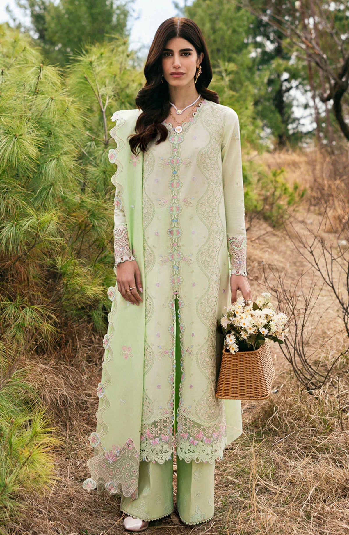 Qalamkar Chikankari Lawn Unstitched 3 Piece Suit - DC-14 Meline - Q25QLK - Green - Summer Collection