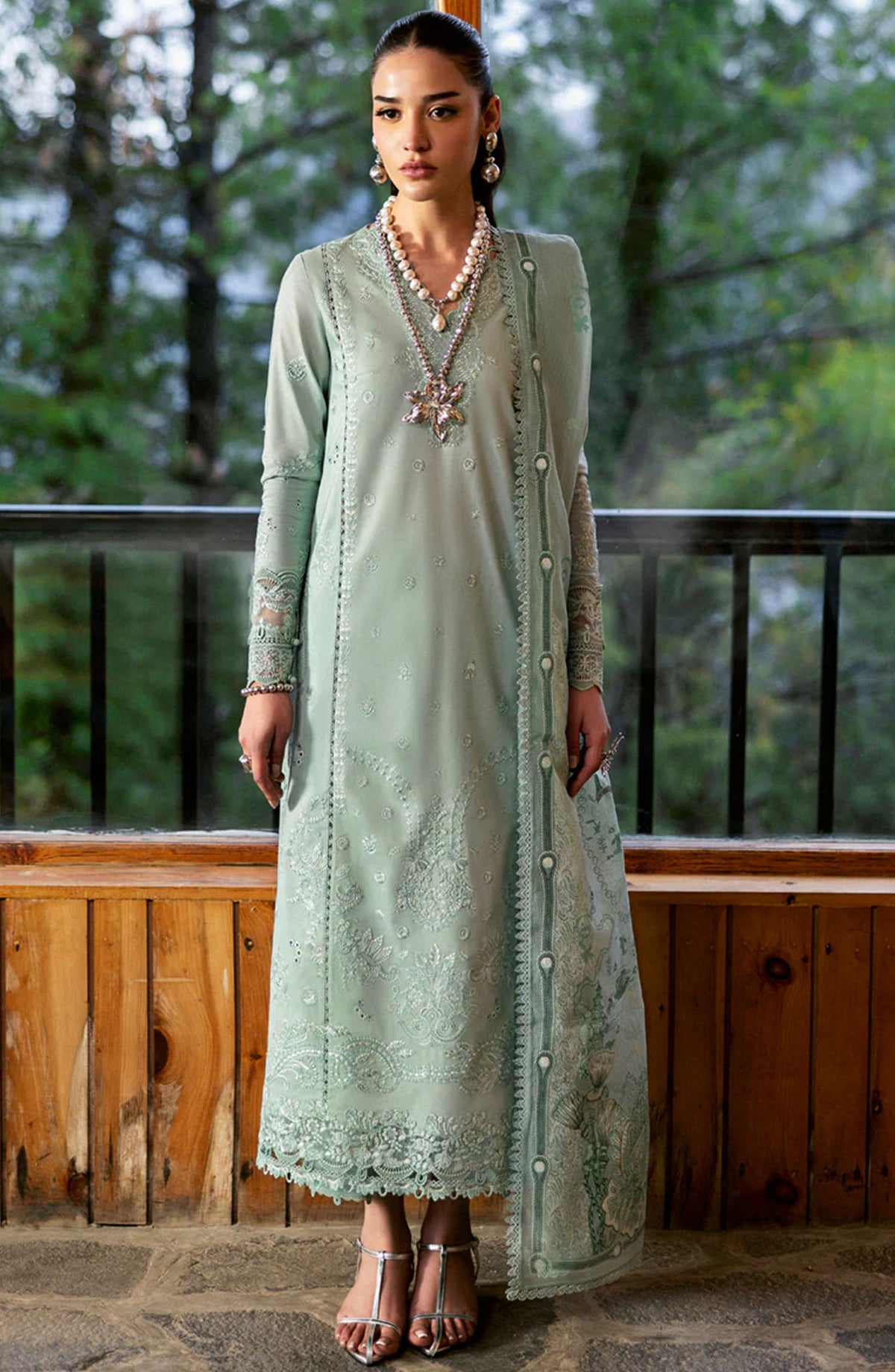 Qalamkar Chikankari Lawn Unstitched 3 Piece Suit - DC-15 Elira - Q25QLK - Green - Summer Collection