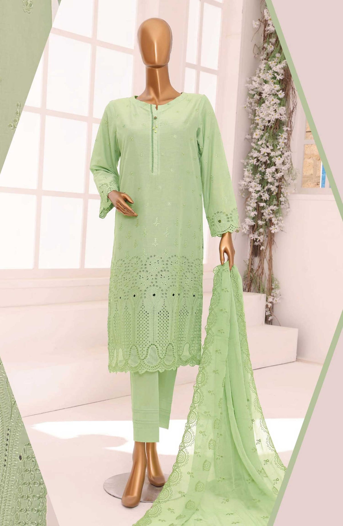 Dynasty by HZ Textile Chikankari Lawn Unstitched 3 Piece - DCE-03 - HZ25D - Green - Summer Collection
