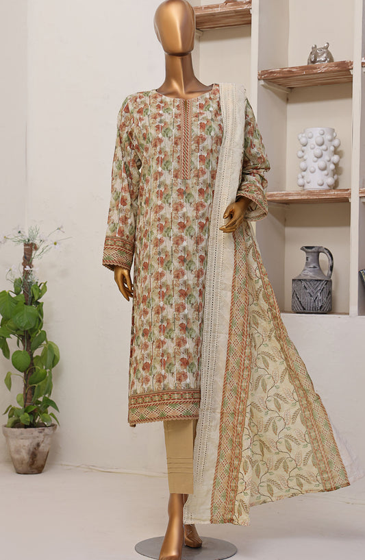 Dhagakari by HZ Textile Embroidered Lawn Unstitched 3 Piece Suit - DEC-1005 - HZ25DKL - Off White - Summer Collection