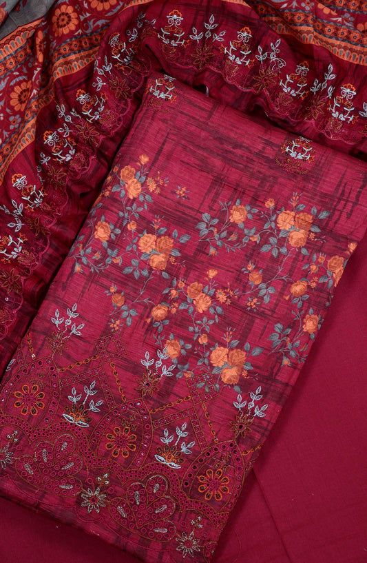Bana Dora by Amna Khadija Embroidered Lawn Unstitched 3 Piece - D-01 - AM25BDV5 - Red - Summer Collection