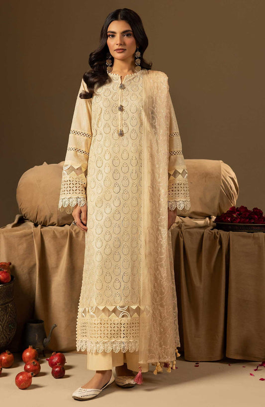 Mahees Dilkash by Riaz Arts Chikankari Lawn Unstitched 3 Piece - D-01 - RA25MD - Creamy Yellow - Summer Collection