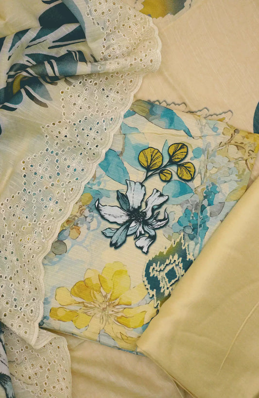 Printkari Unstitch Printed Viscose Collection with Emb Slub Voile Dupatta - Design 01