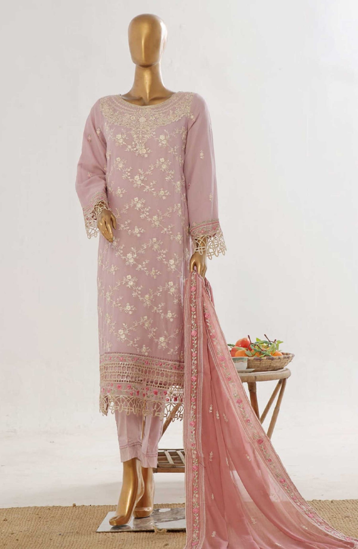Bin Saeed Embroidered Chiffon Unstitched 3 Piece - D-01 - BS25EC - Light Pink - Festive Collection