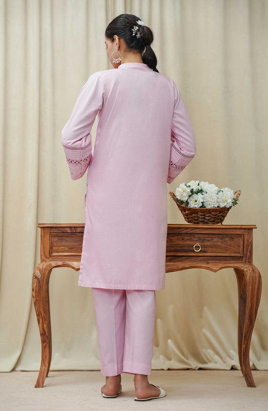 Maahe by Amna Khadija Solids Jacquard Stitched 2 Piece - D-01 - AM25M - Lilac - Casual Collection
