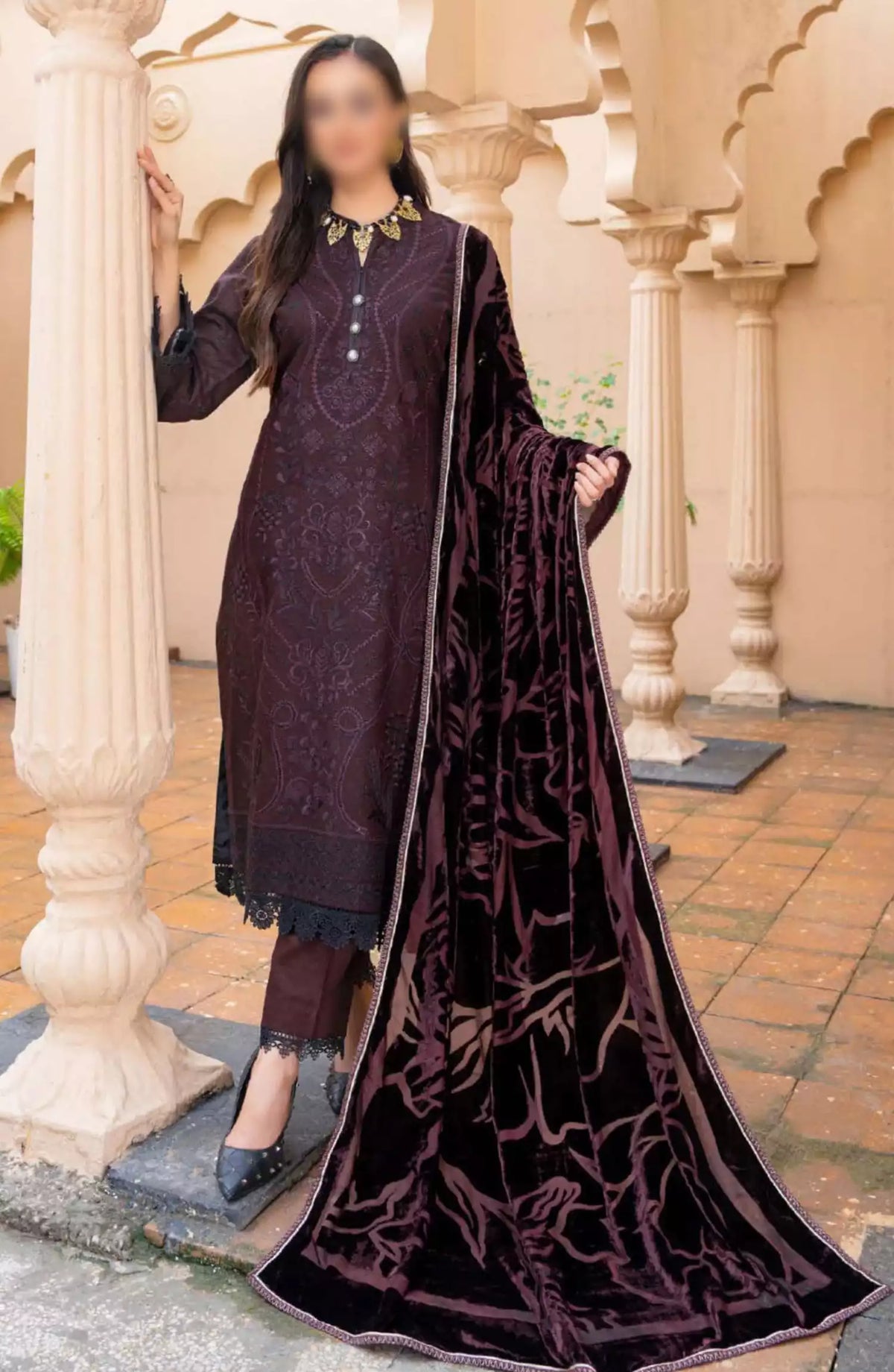 Queen Winter Palachi Shawl Embroidered Collection - Design 01