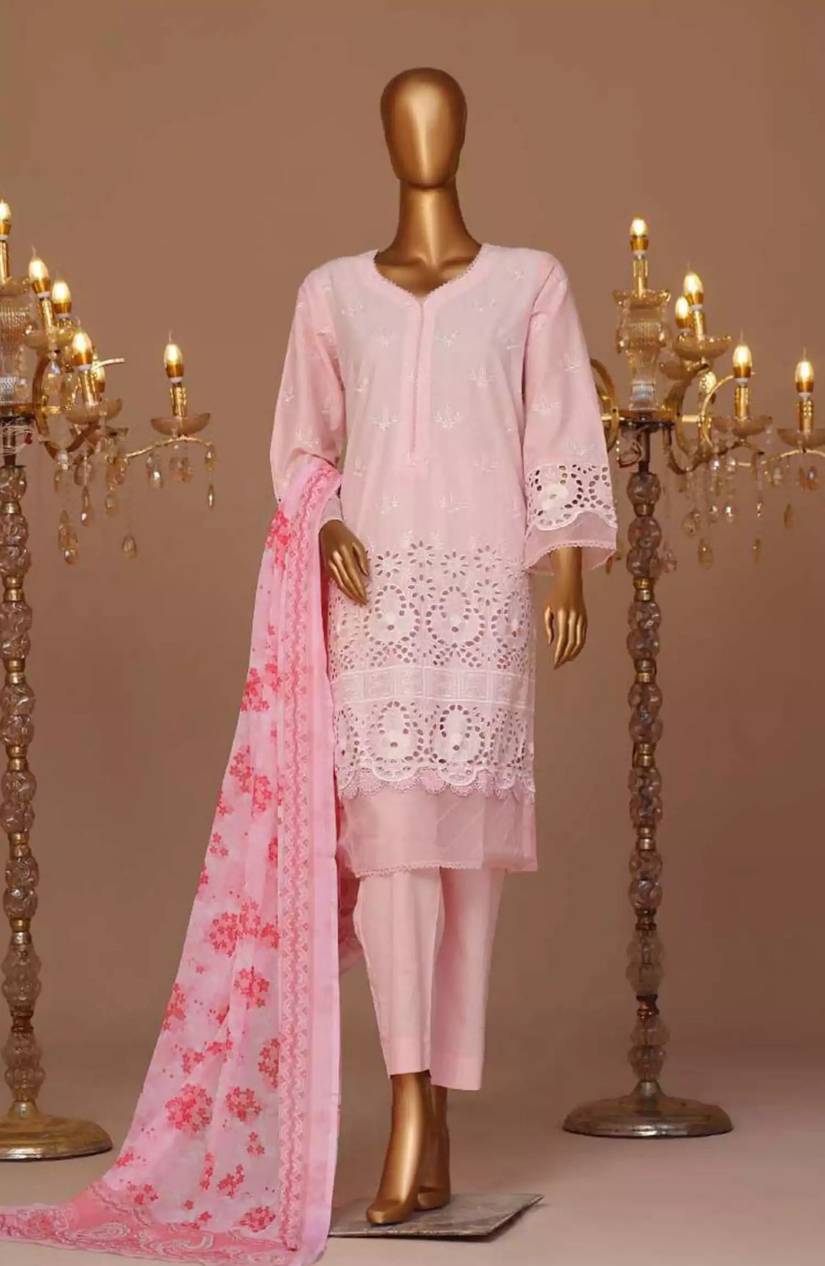 Bin Saeed Cotton Luxury Embroidered with Chiffon Dupatta 3pc Collection - Design 01