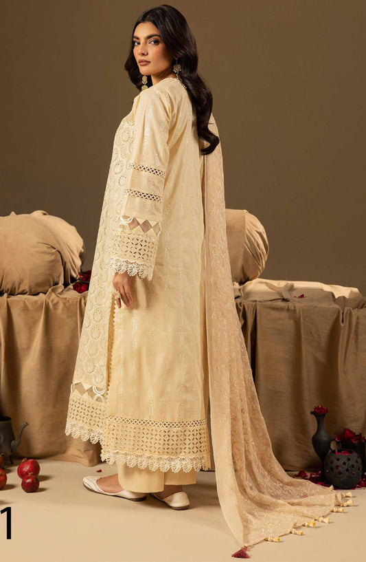 Mahees Dilkash by Riaz Arts Chikankari Lawn Unstitched 3 Piece - D-01 - RA25MD - Creamy Yellow - Summer Collection