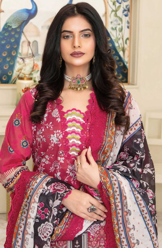 Mashaal by Riaz Arts Embroidered Lawn Unstitched 3 Piece - D-01 - RA25MEL - Hot Pink - Summer Collection