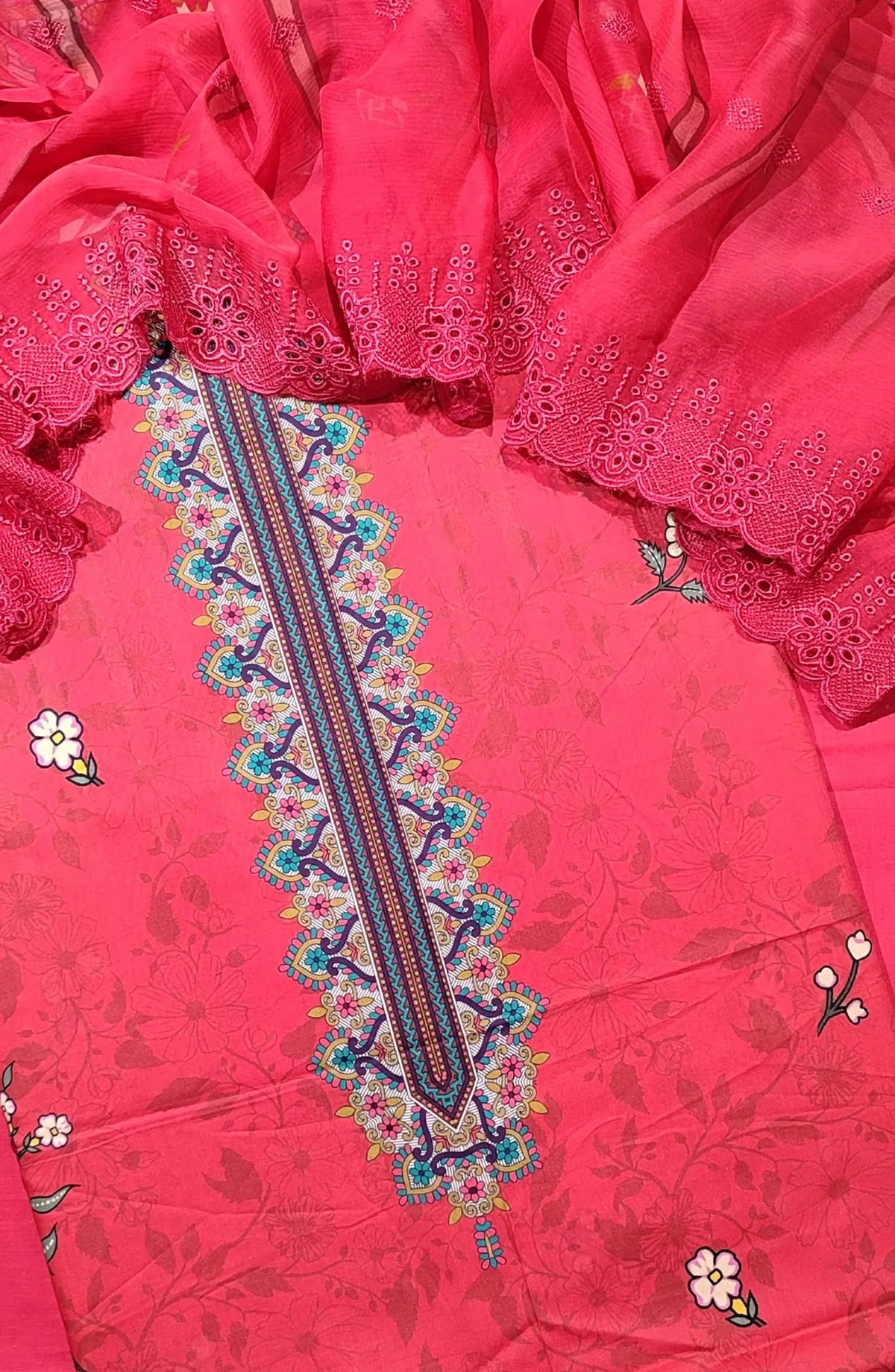 Unstitch Exclusive Printed Lawn Collection 2024 With Schiffli Duaptta By Amna Khadija - Design 01