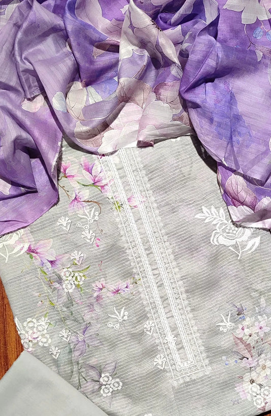 Dhagakari Unstitched Embroidered Lawn 3 Pcs Collection - Design-01