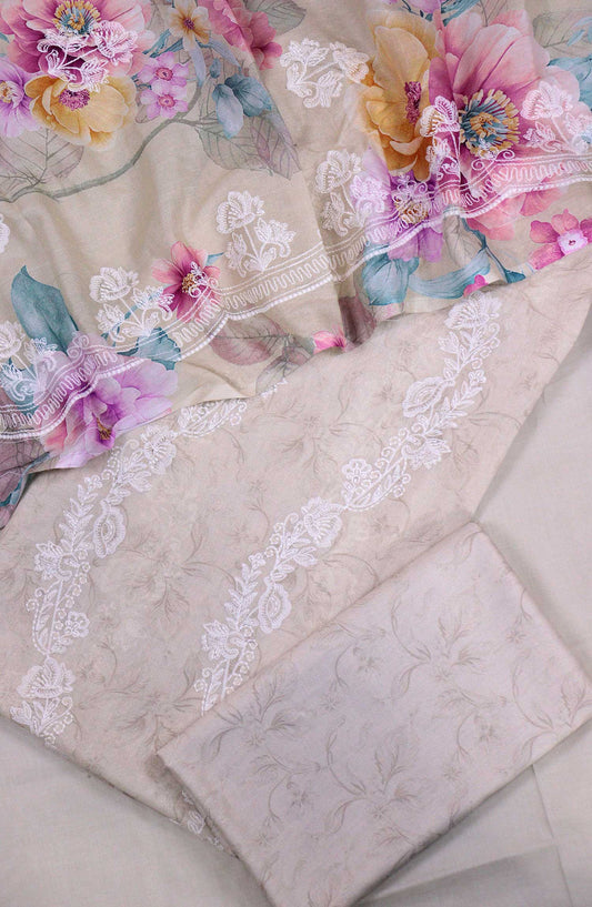Amna Khadija Embroidered Lawn Unstitched 3 Piece - D-02 - AM25PEL - Beige - Summer Collection