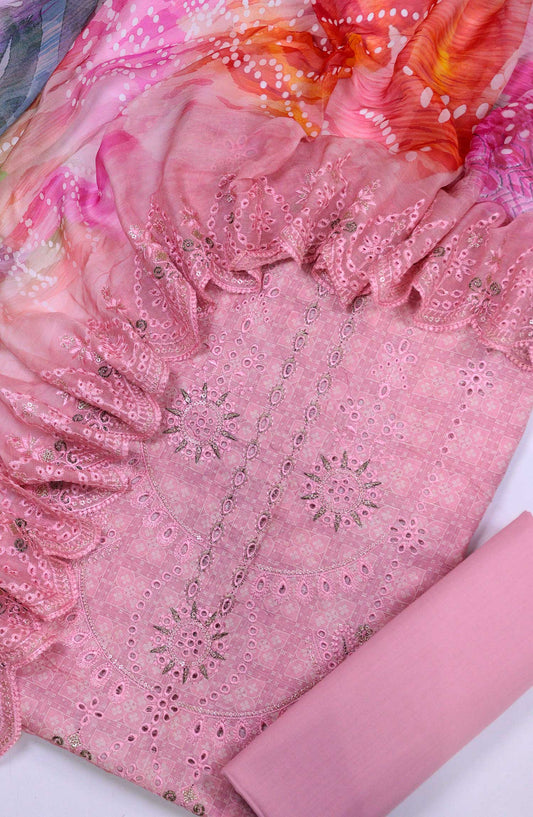 Amna Khadija Embroidered Lawn Unstitched 3 Piece - D-02 - AM25PE2 - Pink - Summer Collection