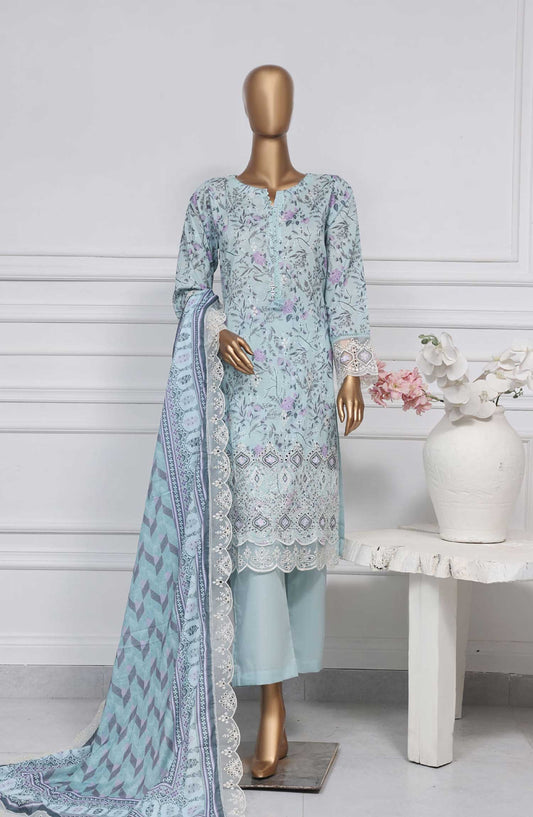 Amyrah by Sadabahar Embroidered Lawn Stitched 3 Piece Suit - D-02 - SD25AL - Light Blue - Summer Collection
