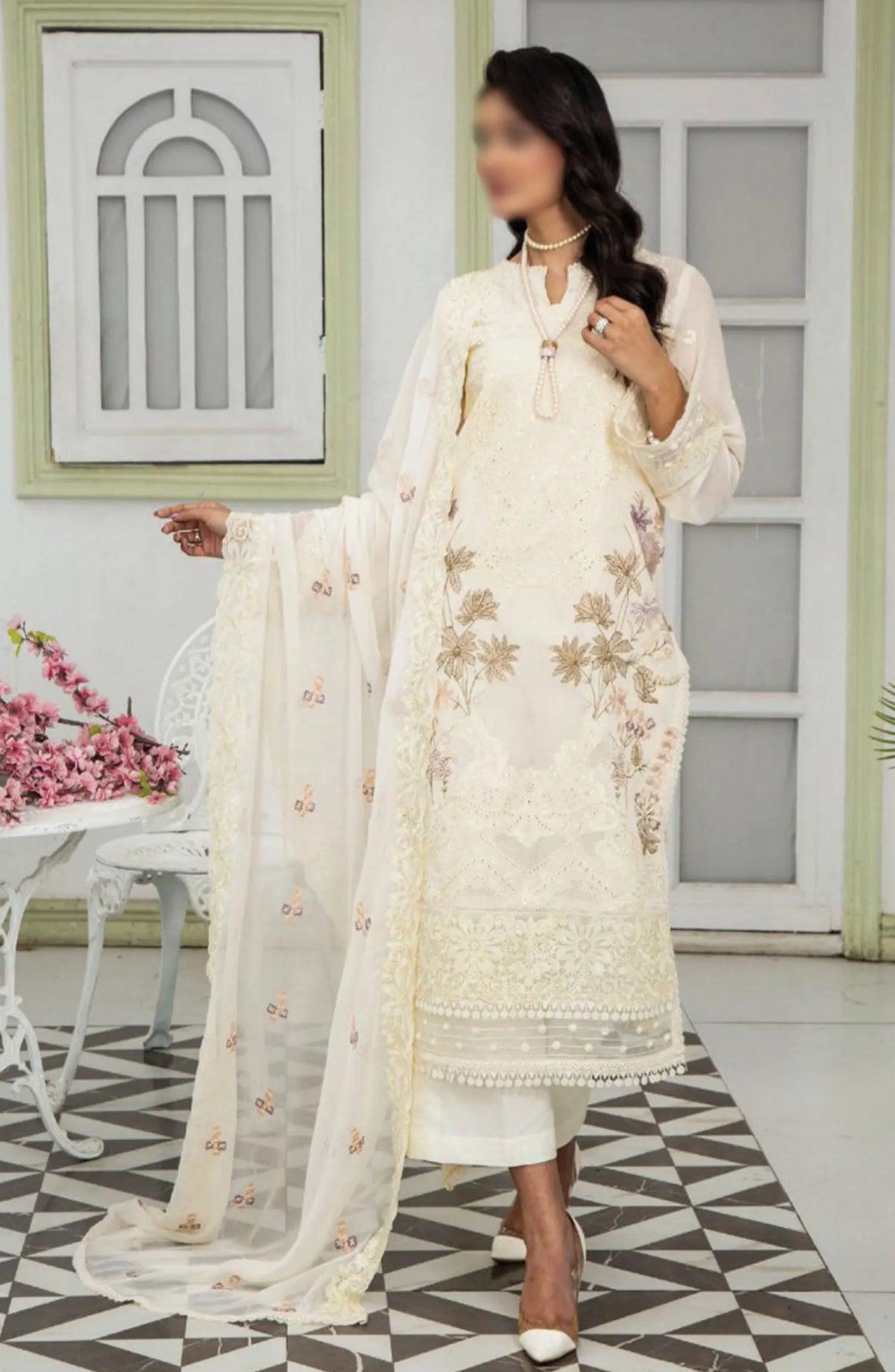 Flora Swiss Lawn Embroidered Collection By Humdum - Design 02