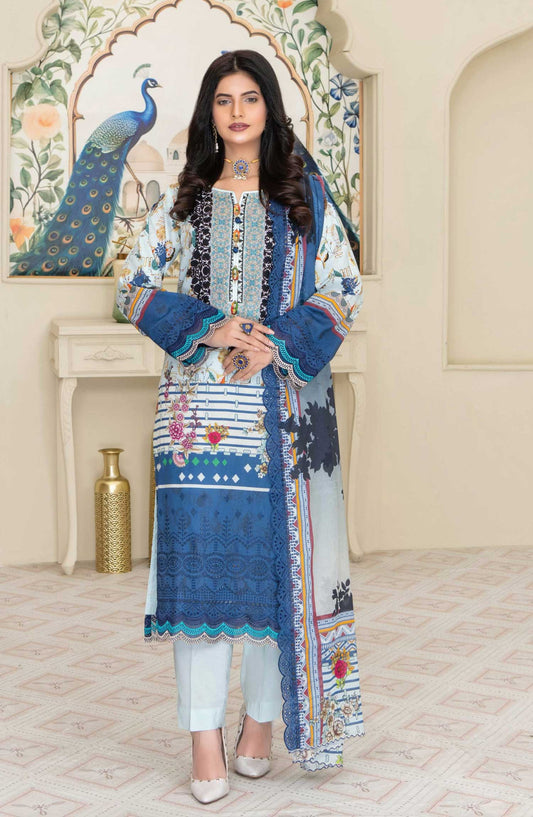 Mashaal by Riaz Arts Embroidered Lawn Unstitched 3 Piece - D-02 - RA25MEL - Blue - Summer Collection