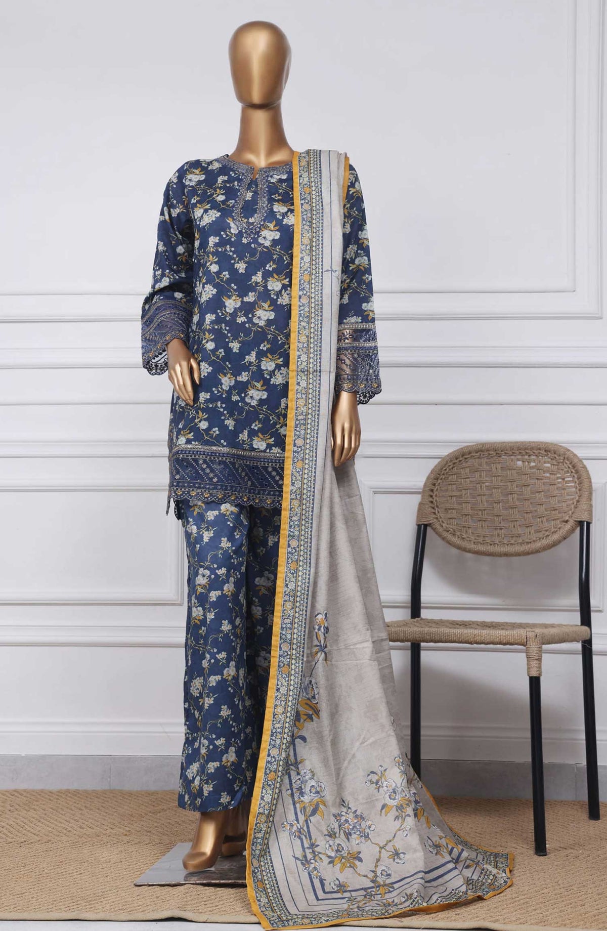 Malika by Sadabahar Embroidered Stitched 3 Piece - D-02 - SD25M - Blue - Summer Collection