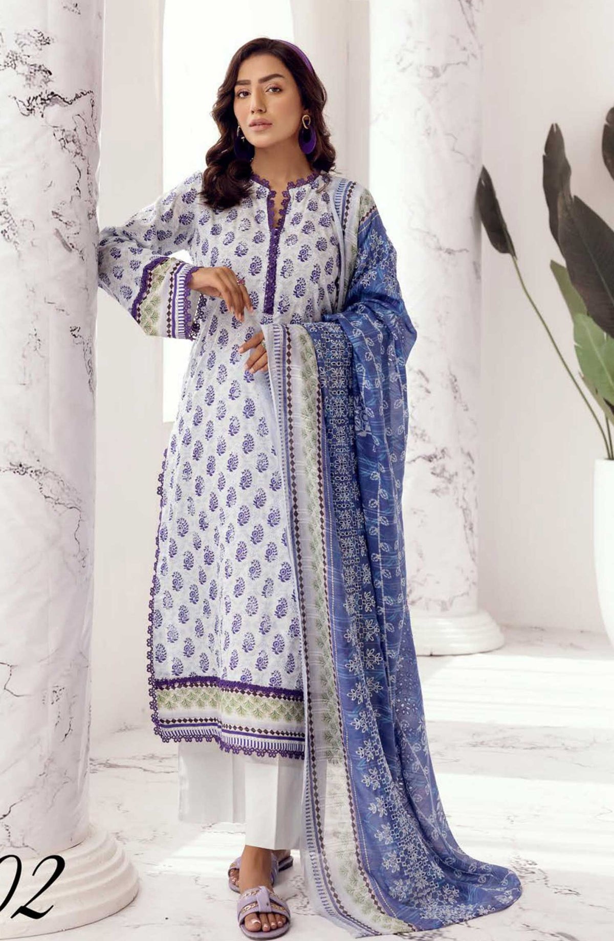 Mahees Hoorain by Riaz Arts Embroidered Lawn Unstitched 3 Piece - D-02 - RA25MH - Greyish Purple - Summer Collection