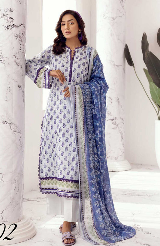 Mahees Hoorain by Riaz Arts Embroidered Lawn Unstitched 3 Piece - D-02 - RA25MH - Greyish Purple - Summer Collection