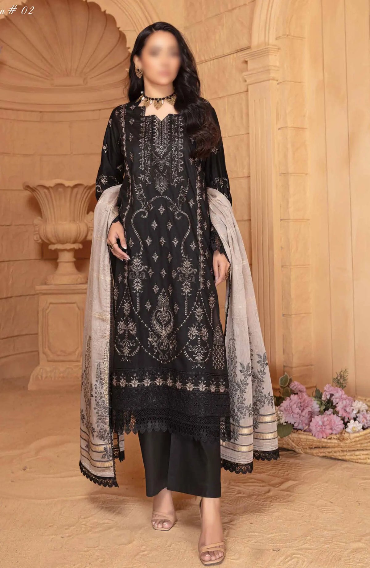 Jugnoo Premium Embroidered Lawn Collection 2024 - Design 02