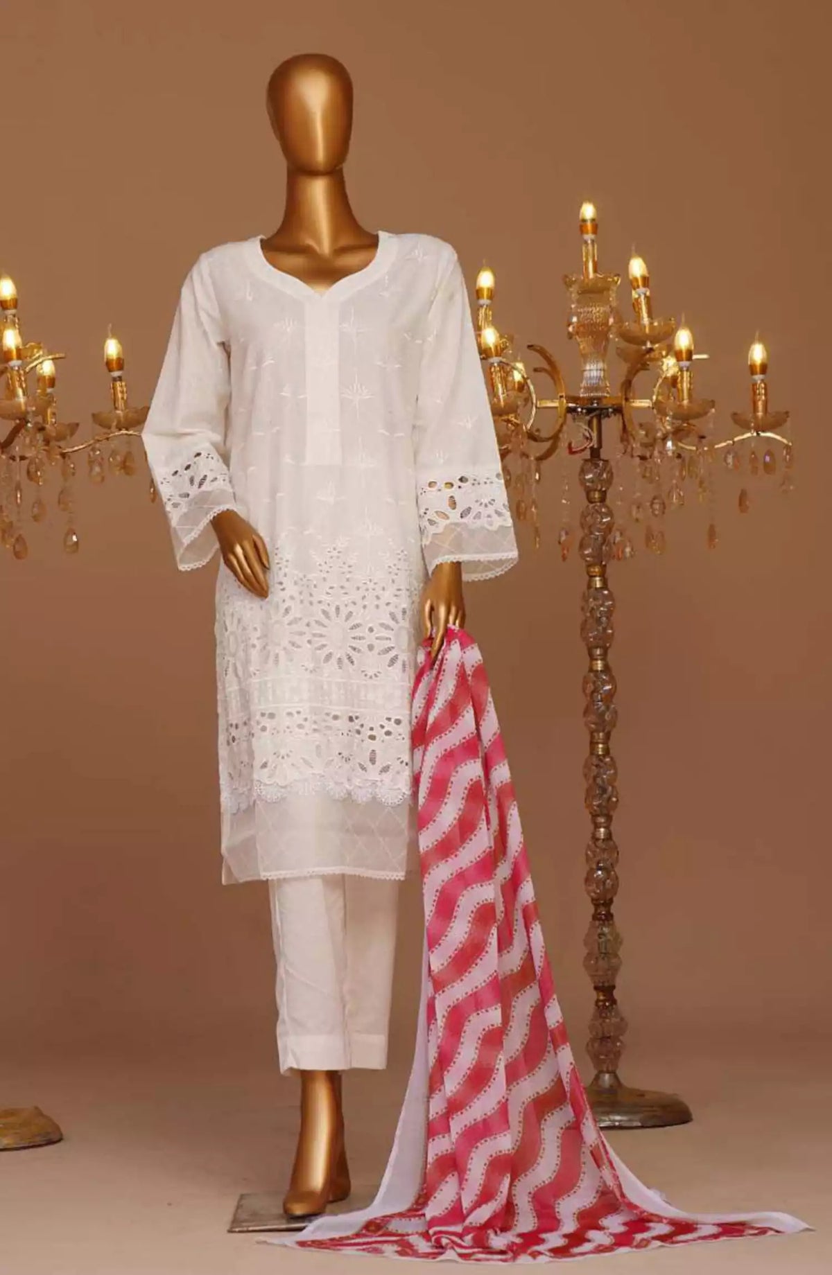 Bin Saeed Cotton Luxury Embroidered with Chiffon Dupatta 3pc Collection - Design 02