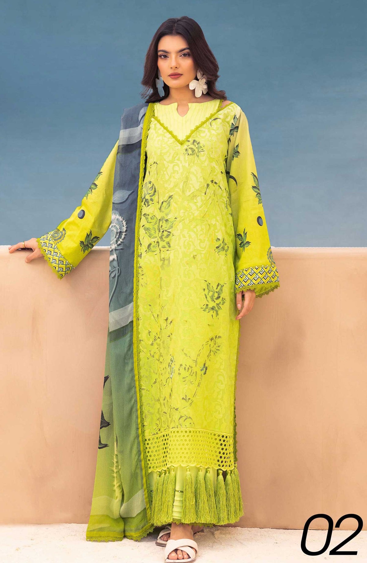 Mahees Rang e Bahar by Riaz Arts Chikankari Lawn Unstitched 3 Piece - D-02 - RA25MCL - Lime Green - Summer Collection