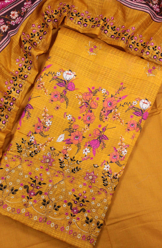 Bana Dora by Amna Khadija Embroidered Lawn Unstitched 3 Piece - D-03 - AM25BDV5 - Yellow - Summer Collection