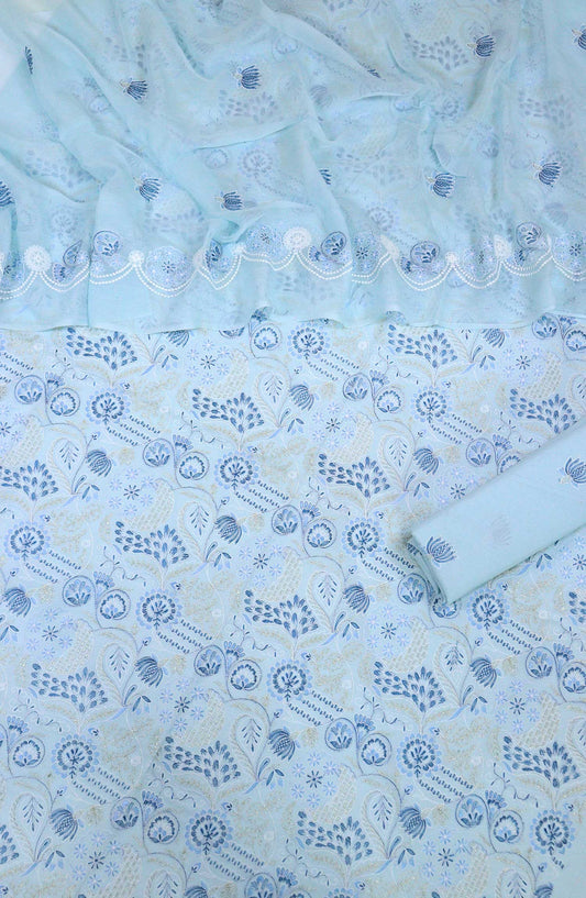 Aura by Amna Khadija Embroidered Lawn Unstitched 3 Piece Suit - D-03 - AM25AEL - Blue - Summer Collection