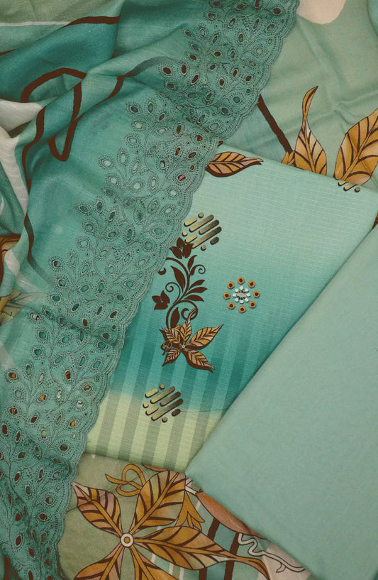 Printkari Unstitch Printed Viscose Collection with Emb Slub Voile Dupatta - Design 03