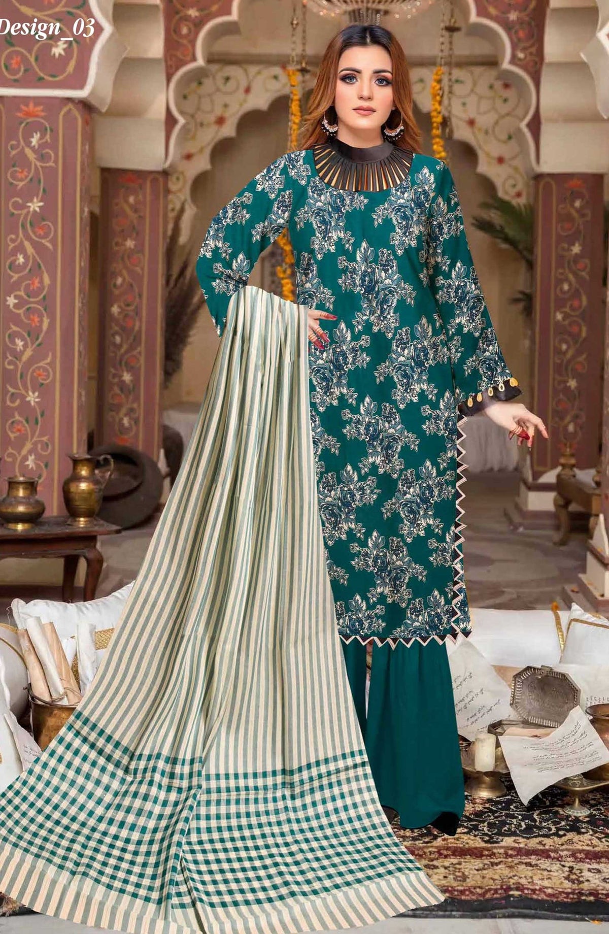Riwaj by Riaz Arts Printed Lawn Unstitched 3 Piece - D-03 - RA25RL - Aqua - Summer Collection