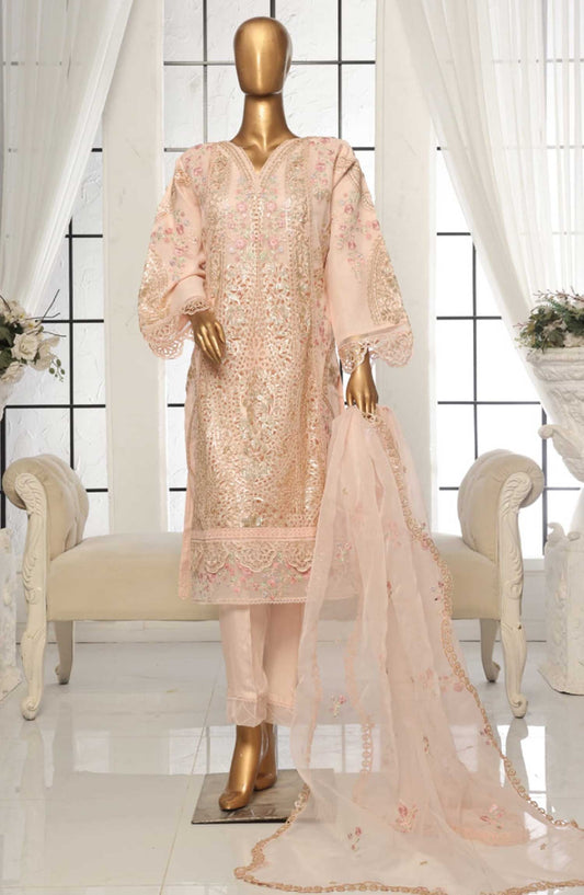 Bin Saeed Embroidered Organza Stitched 3 Piece - D-03 - BS25EO - Peach Pink - Festive Collection