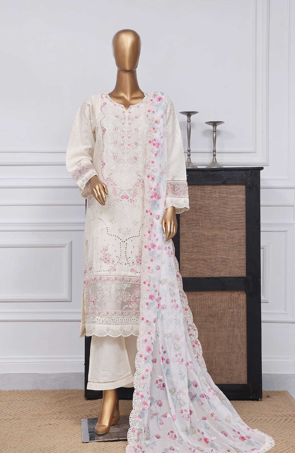 Sadabahar Embroidered Rod cotton Stitched 3 Piece - D-03 - SDB25LP - White - Festive Collection