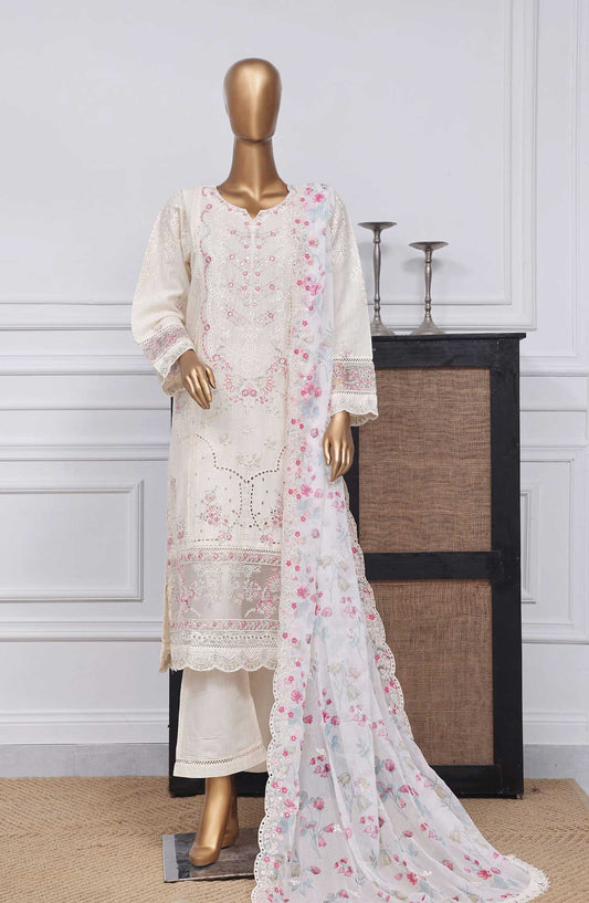 Sadabahar Embroidered Rod cotton Stitched 3 Piece - D-03 - SDB25LP - White - Festive Collection