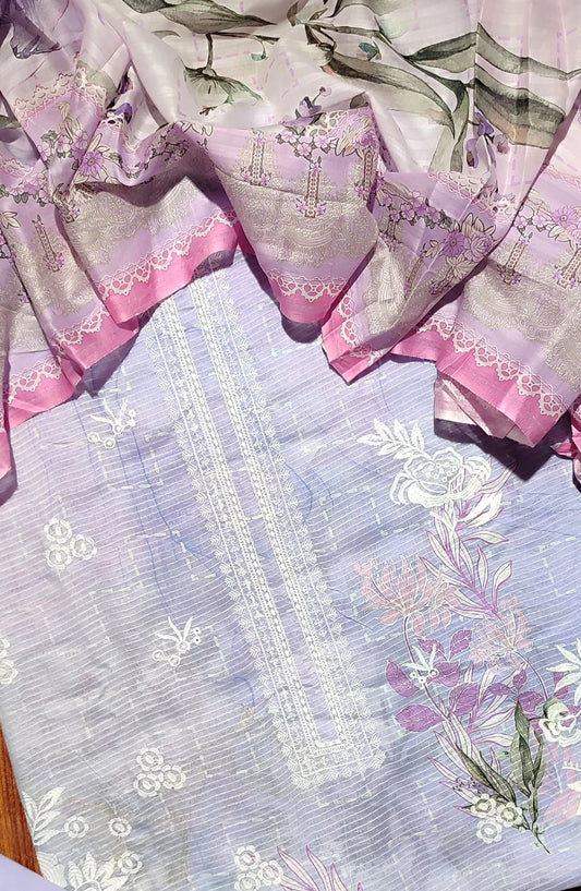 Dhagakari Unstitched Embroidered Lawn 3 Pcs Collection - Design-03