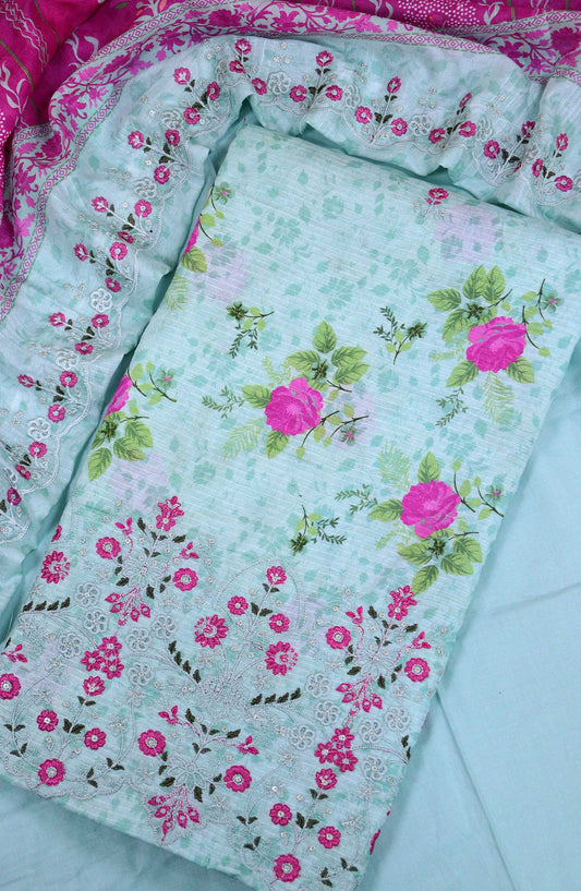 Bana Dora by Amna Khadija Embroidered Lawn Unstitched 3 Piece - D-04 - AM25BDV5 - Light Blue - Summer Collection