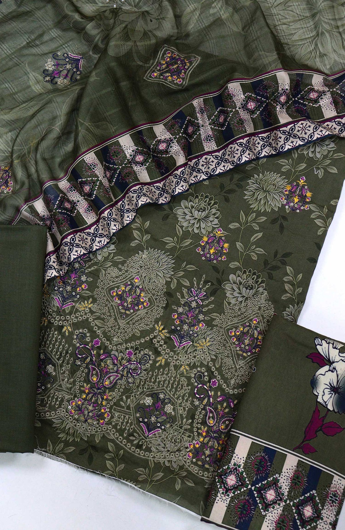 Velora by Amna Khadija Embroidered Lawn Unstitched 3 Piece Suit - D-04 - AM25VEL - Green - Summer Collection