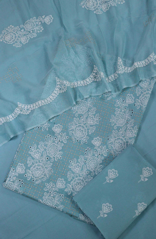 Mehar by Amna Khadija Embroidered Lawn Unstitched 3 Piece Suit - D-04 - AM25MEL - Blue - Summer Collection